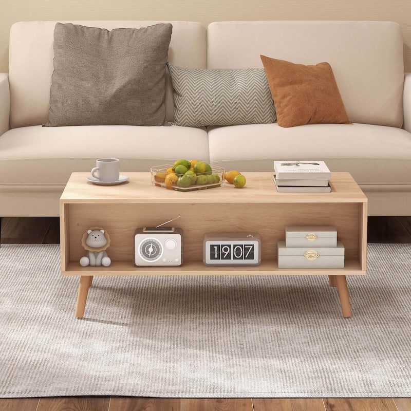 Costway Rattan Coffee Table Mid Century Modern Center Table with 2 - 39.5" x 19.5" x 16" (L x W x H)