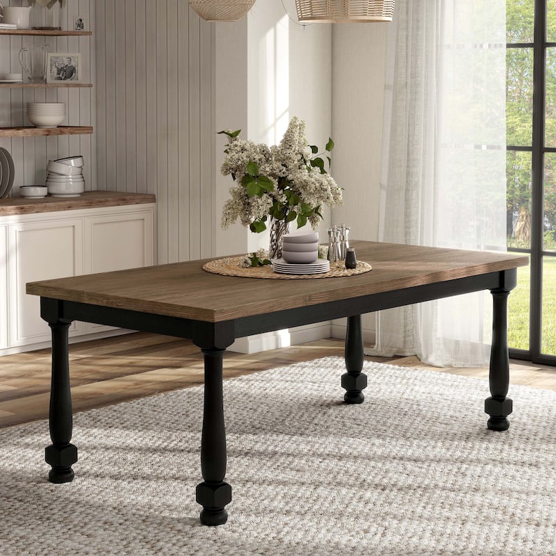 Furniture of America Lucan Modern Farmhouse Black Acacia Dining Table - Black