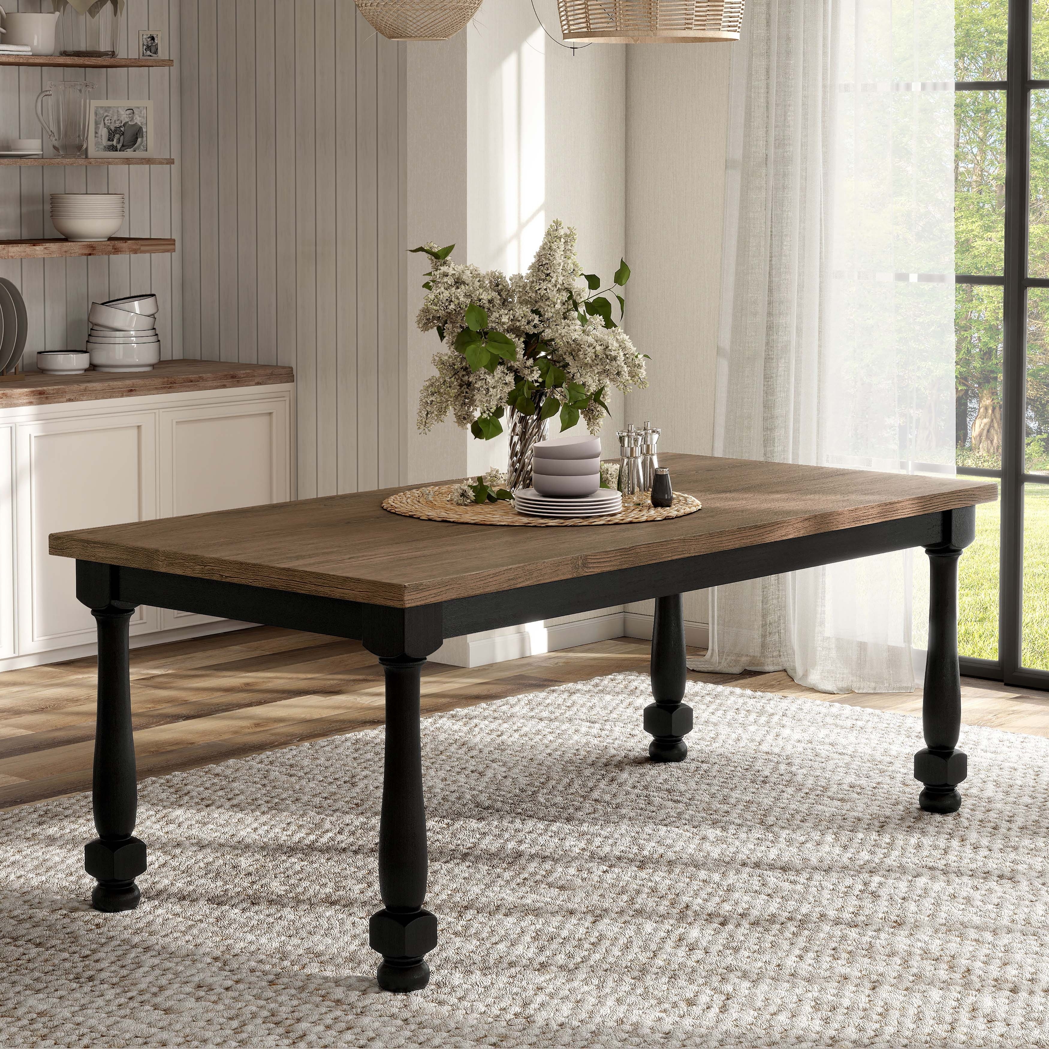 Furniture of America Lucan Modern Farmhouse Black Acacia Dining Table