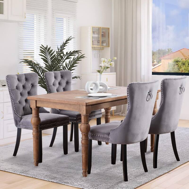 Velvet Dining Chairs Set of 2, Tufted Dining Chairs with Nailhead Back and Ring Pull Trim - 25.5×19.7×37.4inch