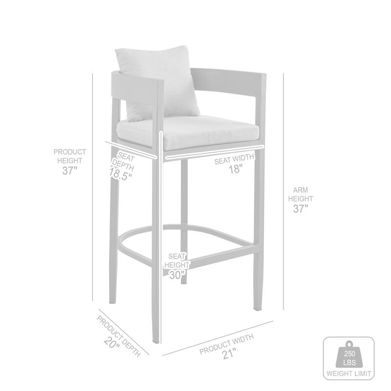 Menorca Outdoor Patio Counter or Bar Height Bar Stool in Aluminum with Grey Cushions