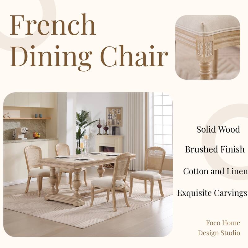 French Country Wire Drawing & Carving Techniques Dining Chairs with Backrest (Set of 2)