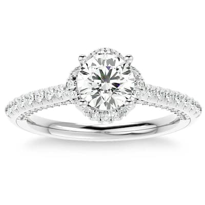 1 1/2Ct Moissanite & Diamond pave Engagement Ring White Yellow Rose Gold