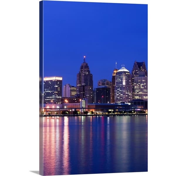 Shop Michigan Detroit City Skyline Along Detroit River From Windsor Ontario Canvas Wall Art Overstock 16495084