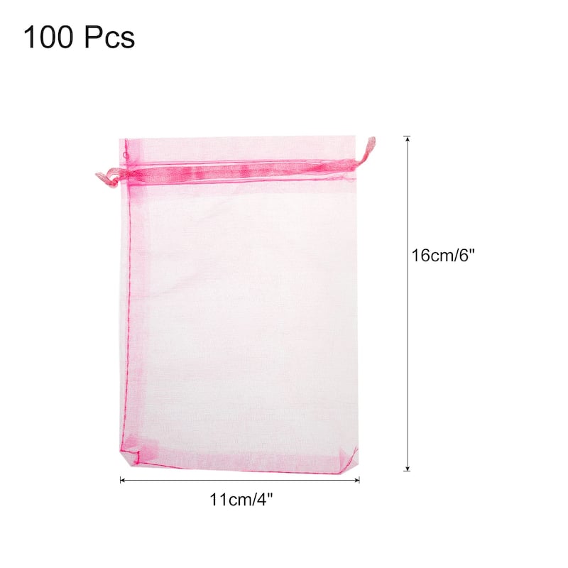100pcs Organza Bags Drawstring Favor Pouches Sheer Mesh Bag for Party - Pink - 4 inch x 6 inch