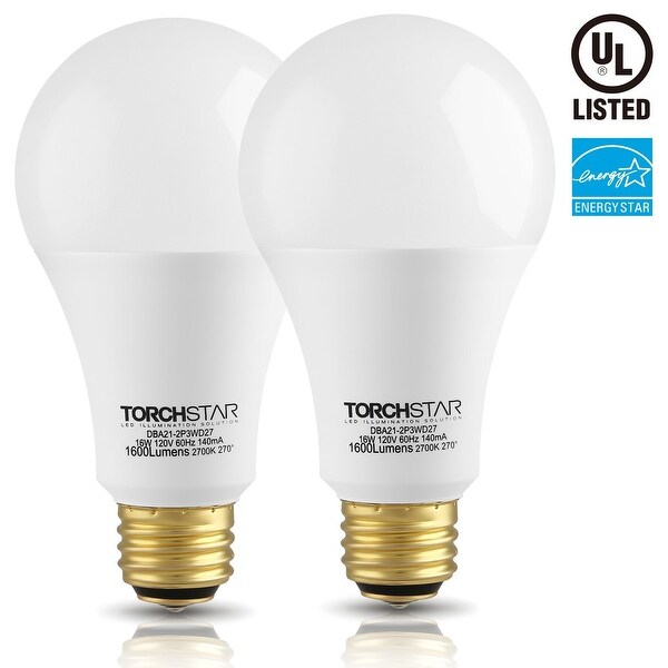 TORCHSTAR 2 PACK 3-Way LED A21 Light Bulb ENERGY STAR UL-listed
