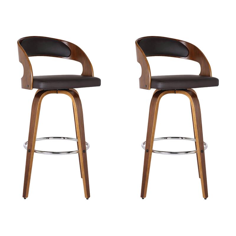 Shelly Mid-Century Swivel Bar Stool, Upholstered Counter Height Stool with Bentwood Legs