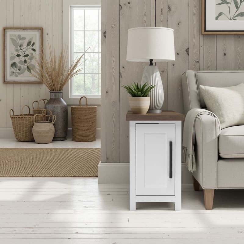 Bridgevine Home Modern Farmhouse 14 inch Chairside Table, No Assembly Required, Two-Tone Finish - Jasmine Whitewash and Barnwood - Wood