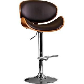 Modern Contemporary Swivel Walnut Bentwood Lift Adjustable Height Bar Stool with Curved Seat and Back (White) main image 1