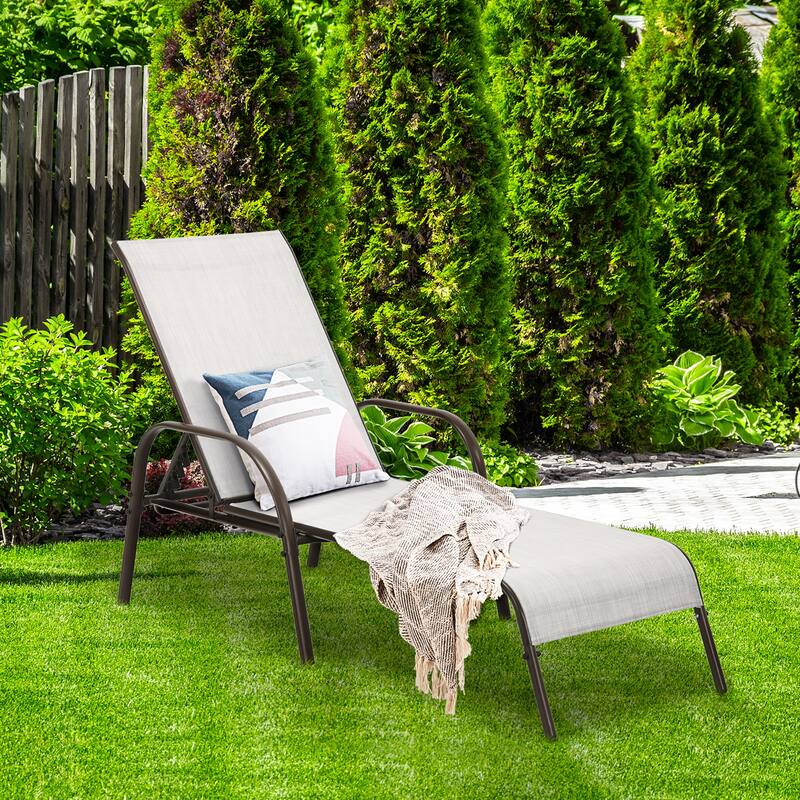Costway Patio Lounge Chair Chaise Adjustable Reclining Armrest