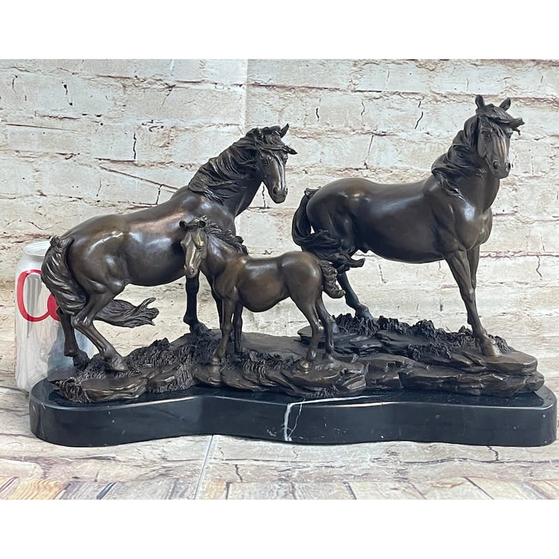 Signed Mene Horse Family Bronze Sculpture Art Deco Marble Base Figurine Figure