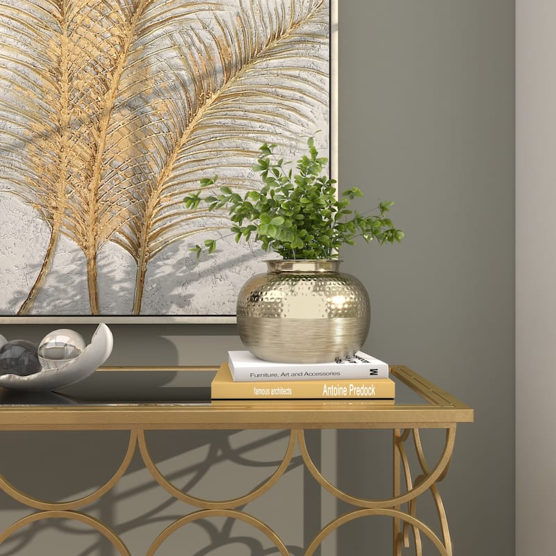 Aluminum Metal Brushed Vase with Hammered Top - Gold - Roche River Decor