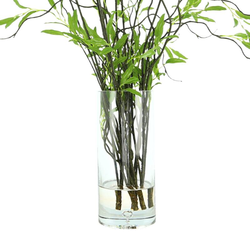 Willow Branch Arrangement in a Tall Glass Vase - Green