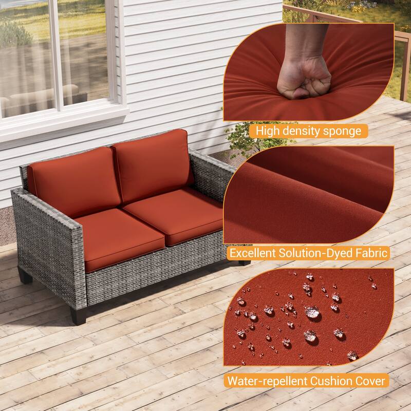Livoosun Patio Loveseat Sofa Outdoor Wicker Couch, 2-Seater Furniture with High Back and Removable Cushions