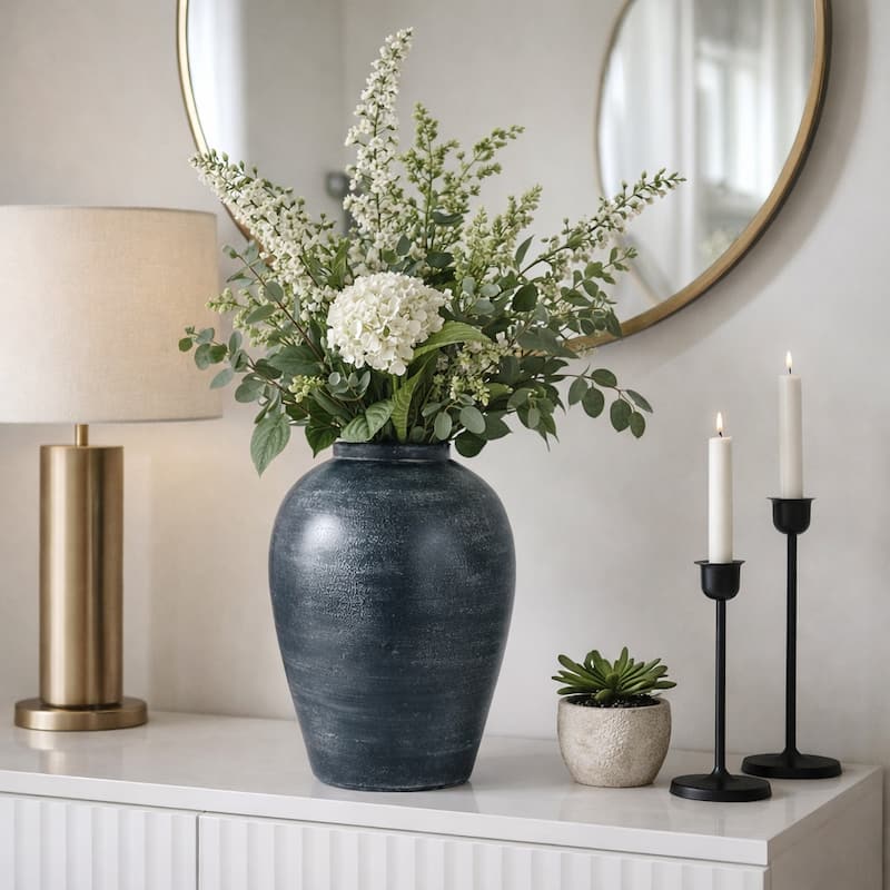 Textured Terracotta Vase with Distressed Finish - Tall Flower Vase - 15.25"