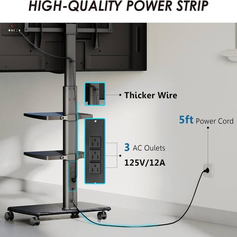 Rolling TV Stand with Power Outlets