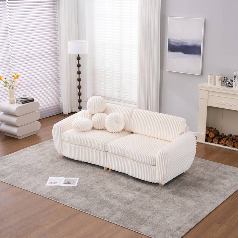 84.4" Corduroy 3-Seater Sofa with Wood Frame & Soft Cushions