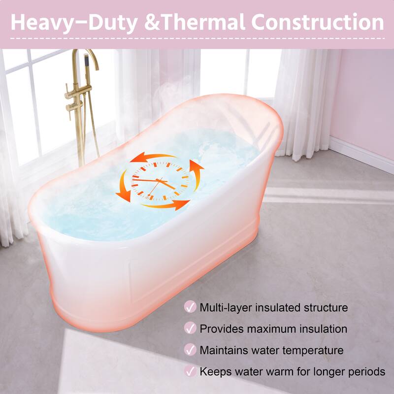 66'' W,68 GALLONS Freestanding Acrylic Soaking Bathtub With Drain And Overflow Holes