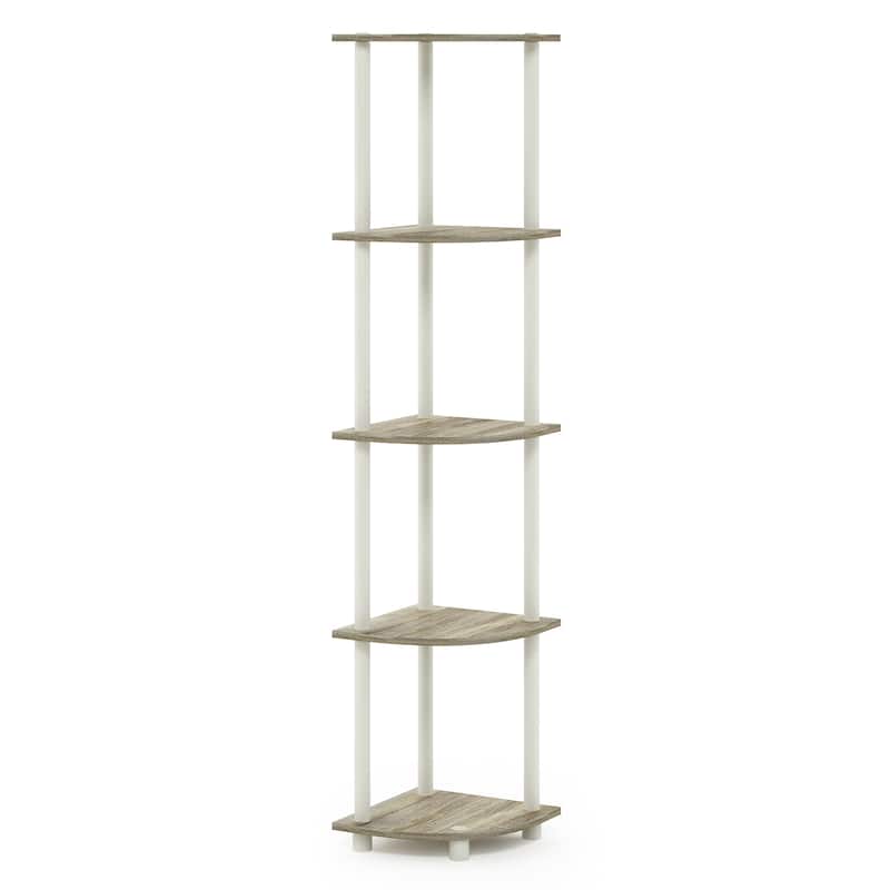 Furinno Turn-N-Tube 5 Tier Corner Display Rack Multipurpose Shelving Unit, Sonoma Oak/White