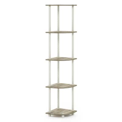 Furinno Turn-N-Tube 5 Tier Corner Display Rack Multipurpose Shelving Unit, Sonoma Oak/White