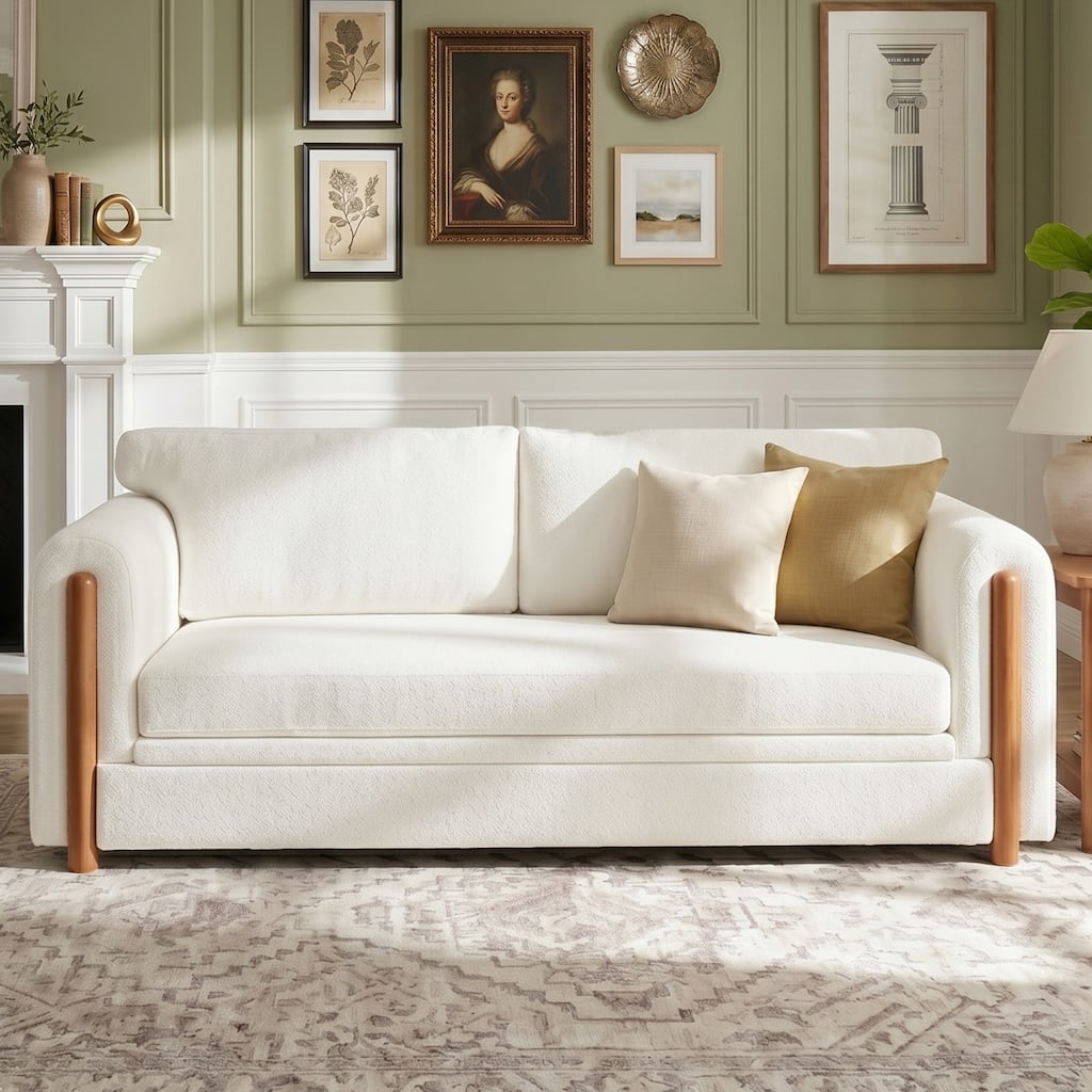 79.1" Modern Chenille 3-Seater Sofa with Wood Side Accents