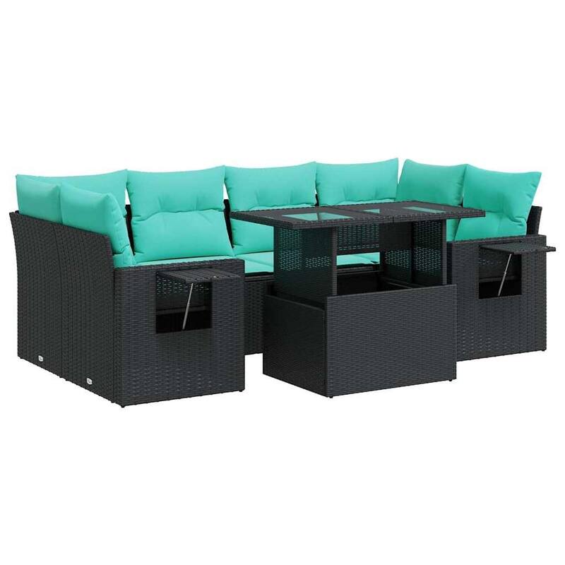 vidaXL Patio Sofa Set with Cushions Table and Couches 7 Piece Poly Rattan