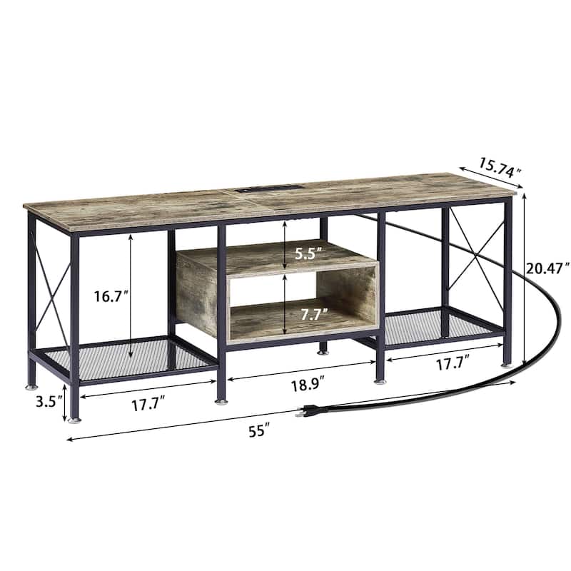 VECELO Wood TV Stand with Charging Station,Storage Shelves Entertainment Center TV Cabinet