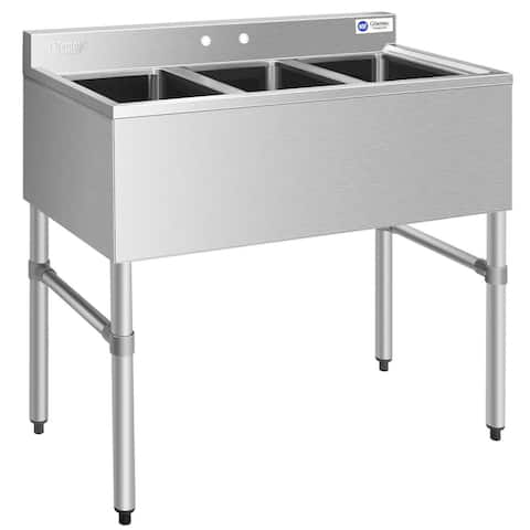 Stainless Steel Utility Sink with 3 Compartment Commercial Kitchen Sink - Silver - 38" x 18.5" x 37" (L x W x H)