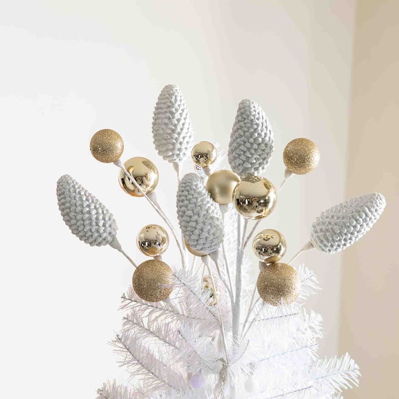 Glitzhome 191-Piece Glitter Ribbon Bow Gold Silver Ball Shatterproof Ornaments Xmas Tree Decor