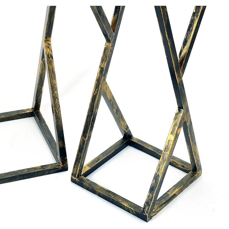 Stone Top Plant Stand with Geometric Base, Set of 2, Black and Gray