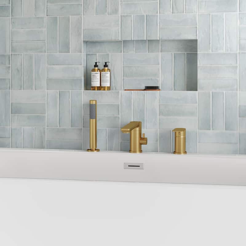 Modern Tub Filler with Hand Sprayer Deck Mount Tub Faucet with Hand Shower 3 Holes Bathtub Faucet Brass