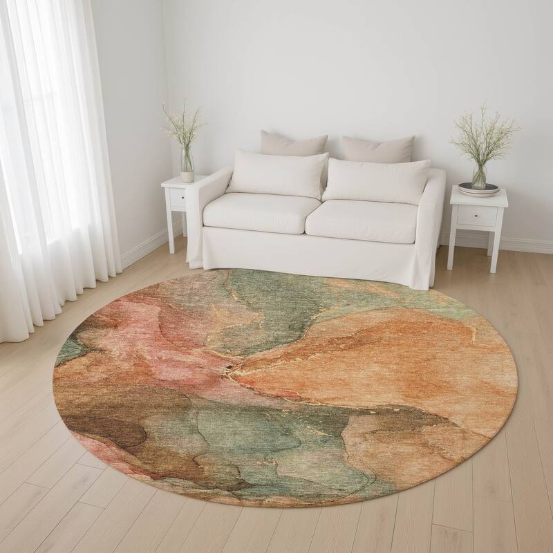 Premium Washable Super Soft Abstract Watercolor Mayfield Rug - Coral - 8' x 8'