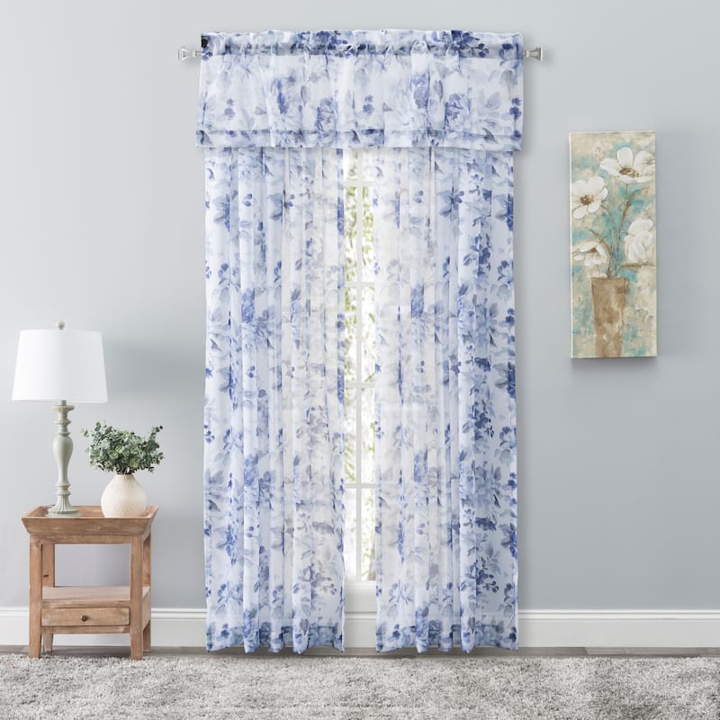Whimsical Semi-Sheer Floral Rod Pocket Curtain Panel