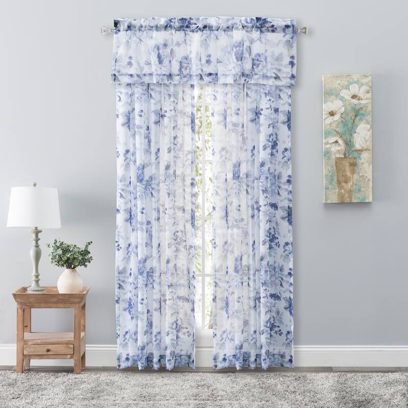 Whimsical Semi-Sheer Floral Rod Pocket Curtain Valance