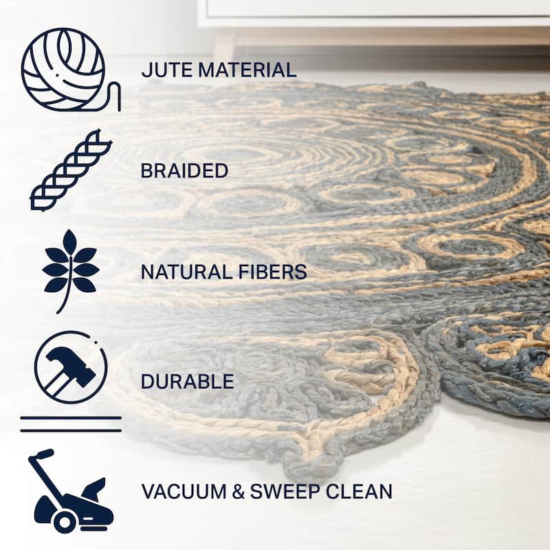JONATHAN Y Algae Medallion Contemporary Bohemian Round Jute Blue/Natural Area Rug
