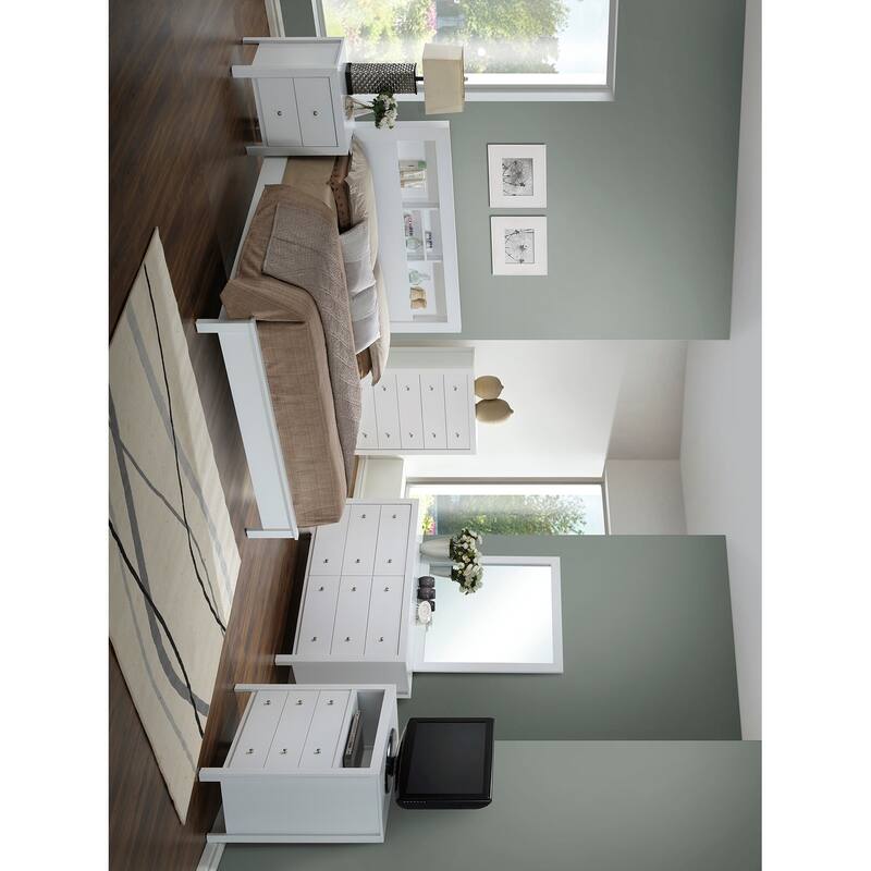 Full Platform Bed with Storage Shelves - 81" - White