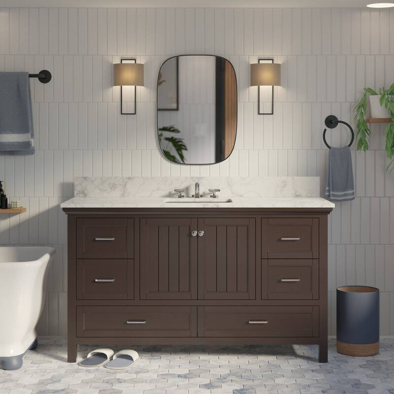 KitchenBathCollection Paige 60" Single Bathroom Vanity with Carrara Marble Top