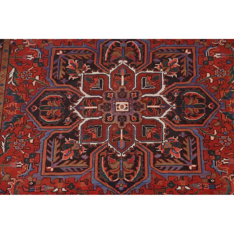 Hand Knotted Oriental 100% Wool Carpet Traditional Medallion Red Heriz Area Rug - 9' 7'' X 6' 11''