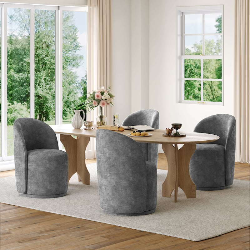 Upholstered Swivel Dining Chair Armless Barrel Chair - SET OF 4 - DARK GRAY CHENILLE