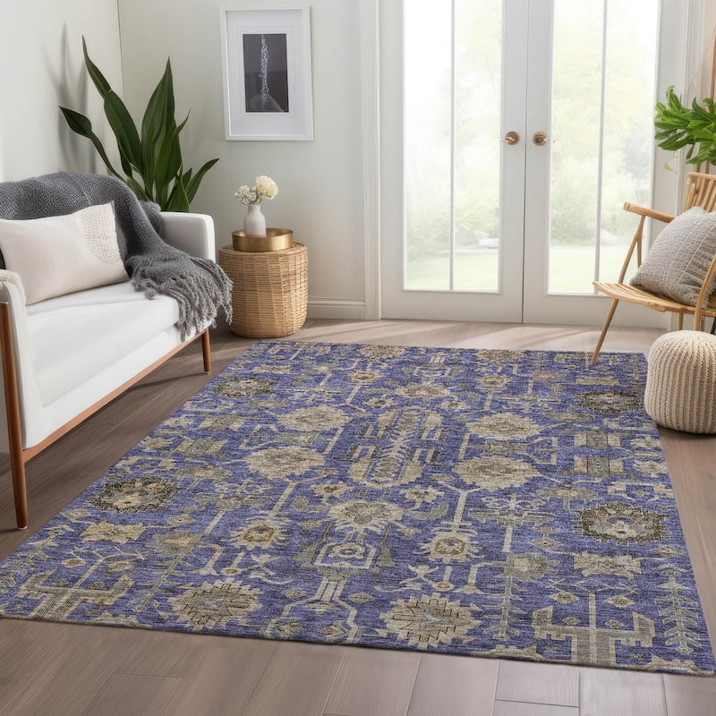 Machine Washable Indoor/ Outdoor Chantille Traditional Boho Rug - Purple - 10' x 14'