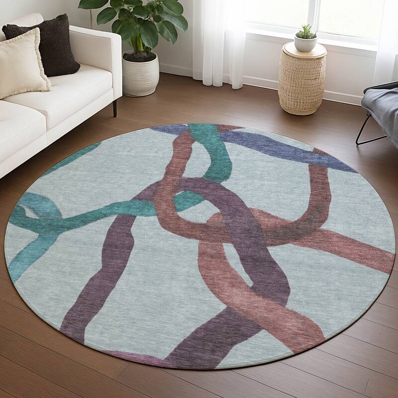 Machine Washable Indoor/ Outdoor Abstract Links Chantille Rug