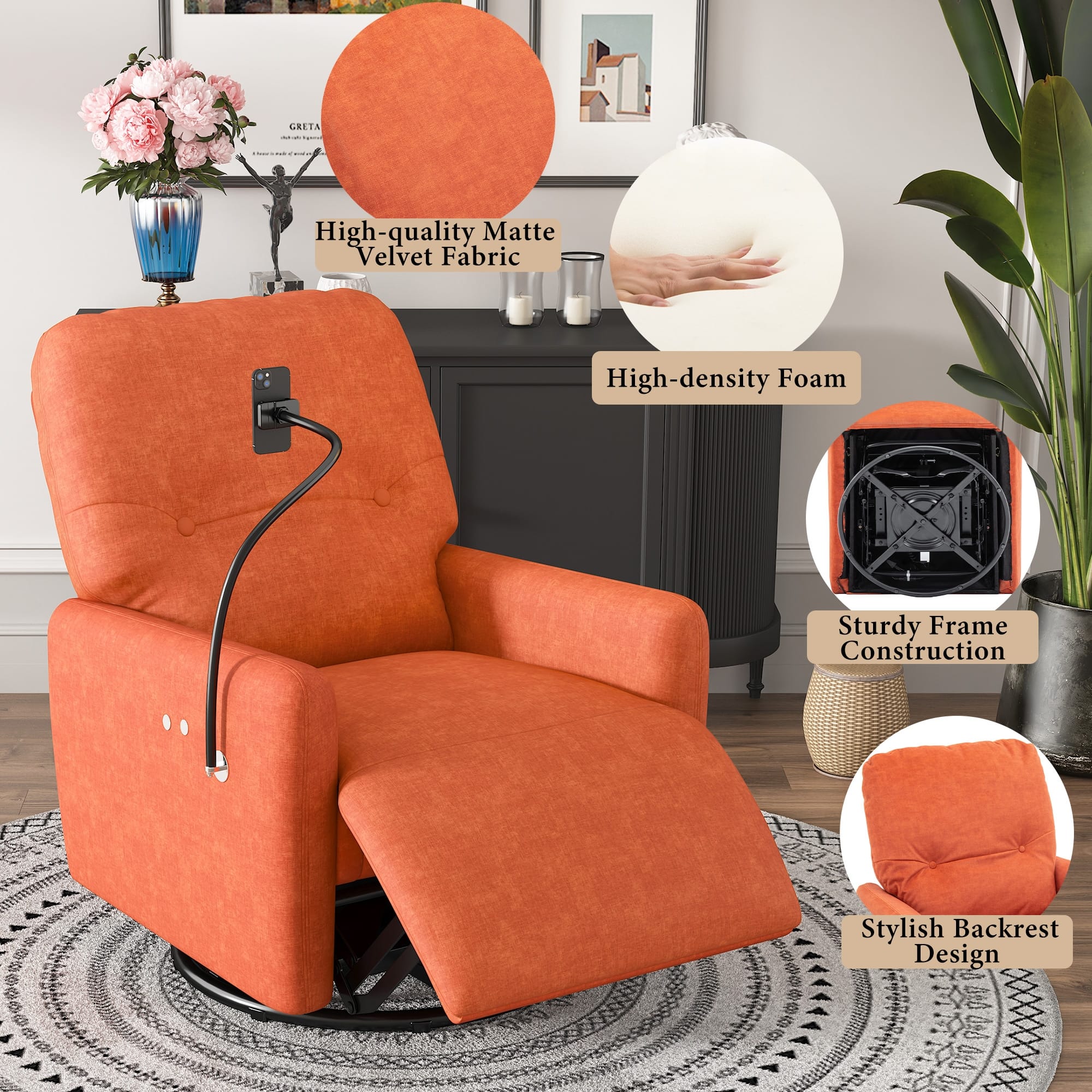 270 Swivel Electric Recliner Smart Power Glider Chair Home Theater