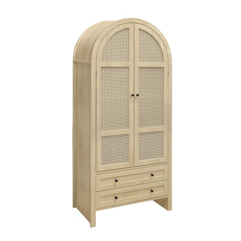 70.28" Tall Arched Kitchen Pantry, Arched Storage Display Cabinet with 2 Drawers & Adjustable Shelves