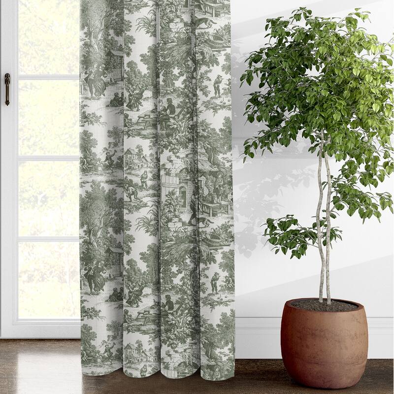 6ix Tailors Au Village Toile Sweet Grass Pinch Pleat Drapery Panels Set of 2