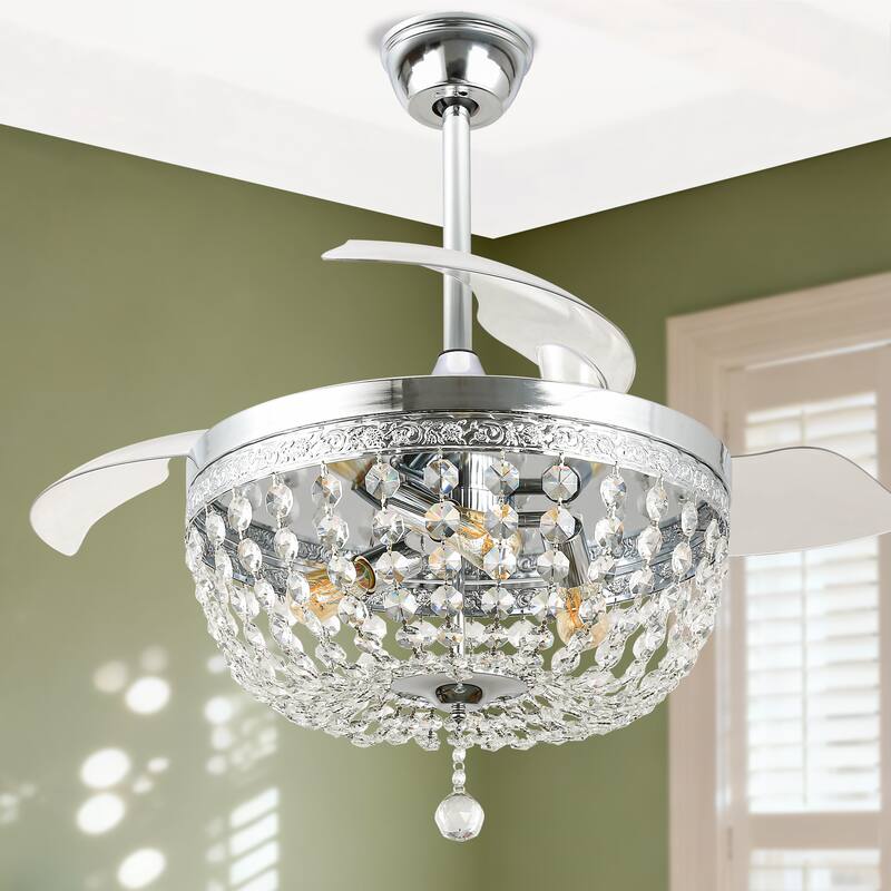 Bella Depot 42 Modern Crystal Retractable Ceiling Fan with Light and Remote - 42"