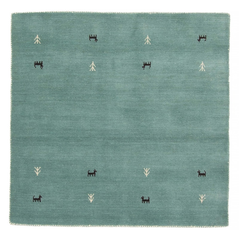 Kashkuli Gabbeh Turquoise Rug 4'0" x 3'11" - 4'0 x 3'11 - Turquoise - 4'0 x 3'11