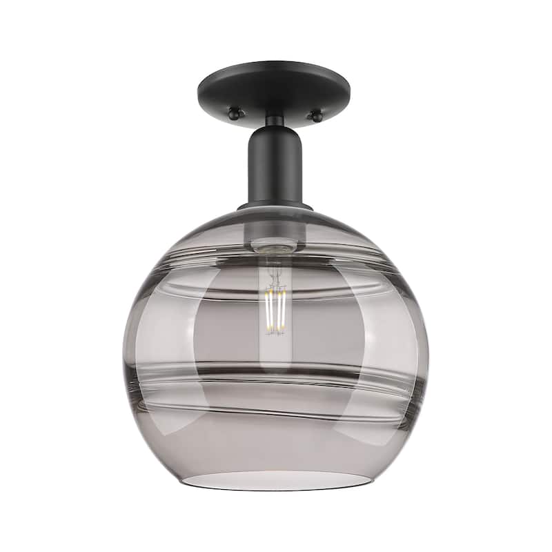 Innovations Lighting 716-1C-14-10 Rochester Semi-Flush Rochester 10" - Matte Black / Light Smoke