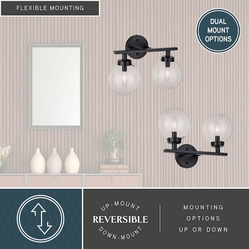 Lander Matte Black Bathroom Vanity Wall Fixture with Clear Glass Globes