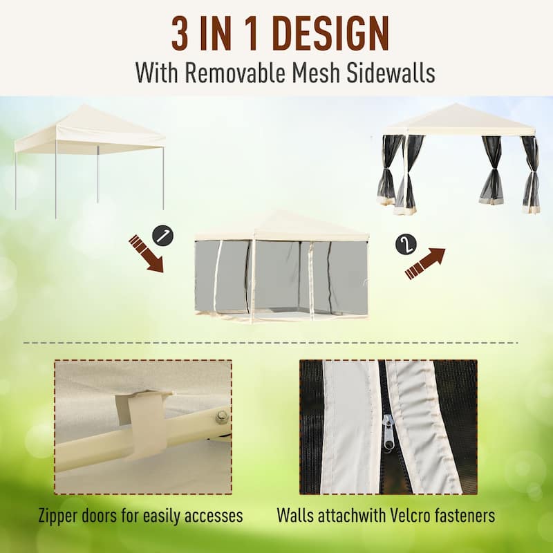 Outsunny Pop-up Canopy 10' x 10' Vendor Tent w/ Removable Mesh Walls