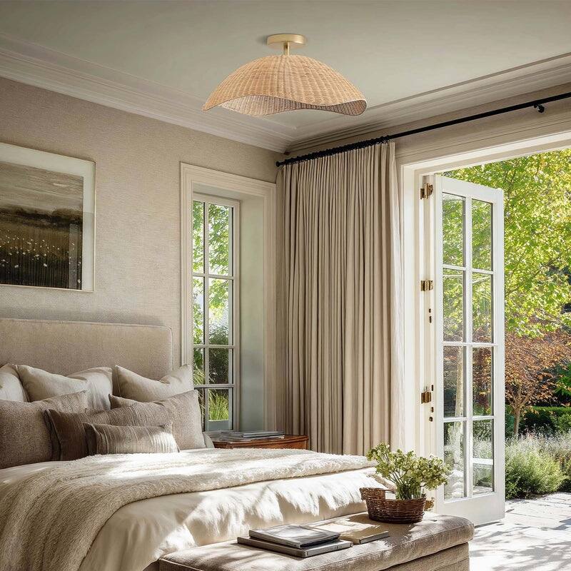 Nana Rattan Flush Mount Rattan Natural Sculptural Handwoven Ceiling Light for Hallway or Kitchen in Modern, Farmhouse Style